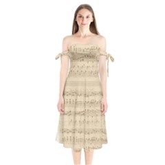 Vintage Beige Music Notes Shoulder Tie Bardot Midi Dress by Celenk