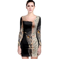 Owl Hiding Peeking Peeping Peek Long Sleeve Bodycon Dress by Celenk