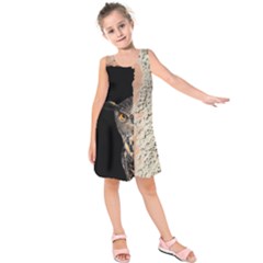 Owl Hiding Peeking Peeping Peek Kids  Sleeveless Dress by Celenk