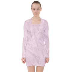 Marble Background Texture Pink V-neck Bodycon Long Sleeve Dress by Celenk