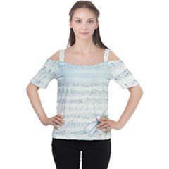 Vintage Blue Music Notes Cutout Shoulder Tee