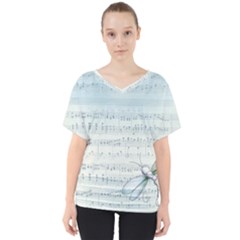 Vintage Blue Music Notes V-neck Dolman Drape Top