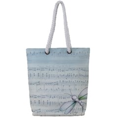 Vintage Blue Music Notes Full Print Rope Handle Tote (small)