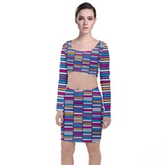 Color Grid 01 Long Sleeve Crop Top & Bodycon Skirt Set