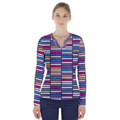 Color Grid 01 V-neck Long Sleeve Top