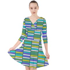 Color Grid 03 Quarter Sleeve Front Wrap Dress	