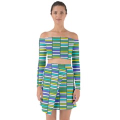 Color Grid 03 Off Shoulder Top With Skirt Set