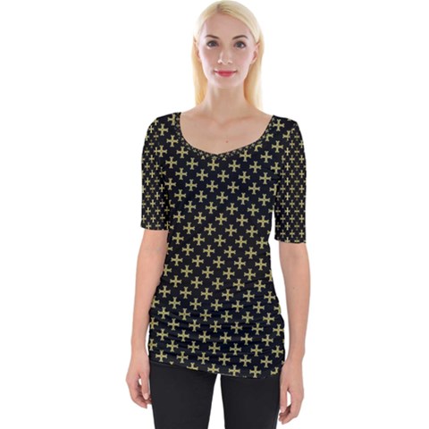 Yellow Cross Wide Neckline Tee by jumpercat