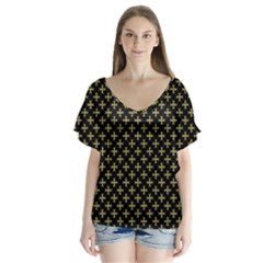 Yellow Cross V-neck Flutter Sleeve Top by jumpercat