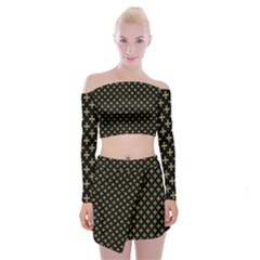 Yellow Cross Off Shoulder Top With Mini Skirt Set by jumpercat