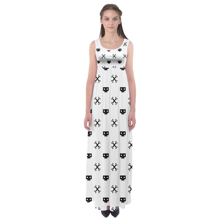 Black Pixel Skull Pirate Empire Waist Maxi Dress