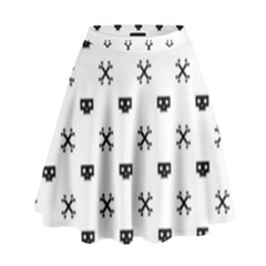 Black Pixel Skull Pirate High Waist Skirt by jumpercat