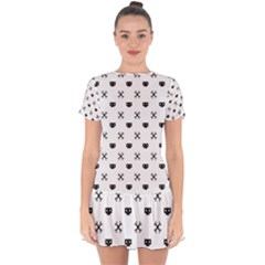 Black Pixel Skull Pirate Drop Hem Mini Chiffon Dress by jumpercat