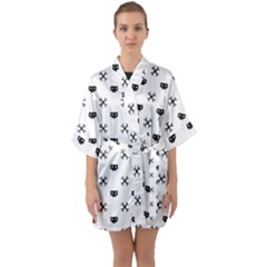 Black Pixel Skull Pirate Quarter Sleeve Kimono Robe by jumpercat