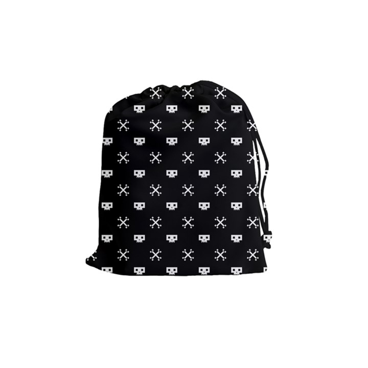 White Pixel Skull Pirate Drawstring Pouches (Medium) 