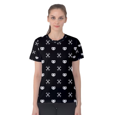 White Pixel Skull Pirate Women s Cotton Tee by jumpercat