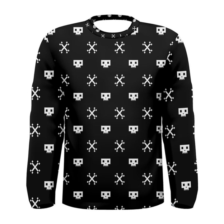 White Pixel Skull Pirate Men s Long Sleeve Tee