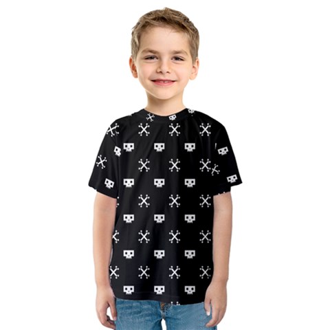 White Pixel Skull Pirate Kids  Sport Mesh Tee by jumpercat