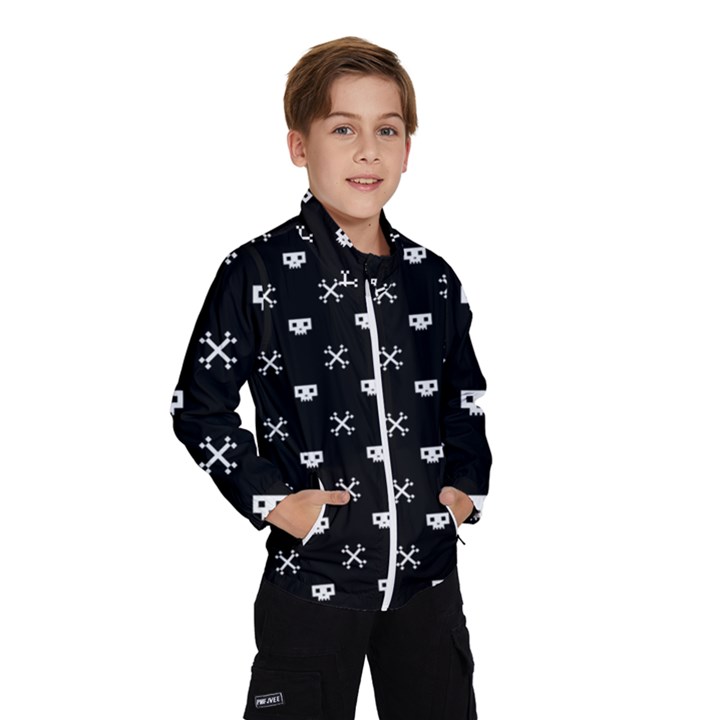 White Pixel Skull Pirate Wind Breaker (Kids)