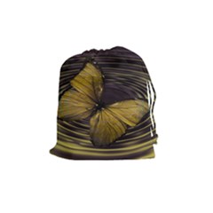 Butterfly Insect Wave Concentric Drawstring Pouches (medium)  by Celenk