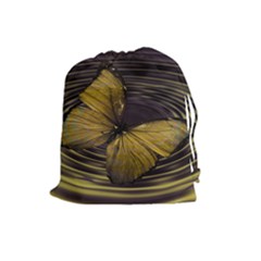 Butterfly Insect Wave Concentric Drawstring Pouches (large)  by Celenk