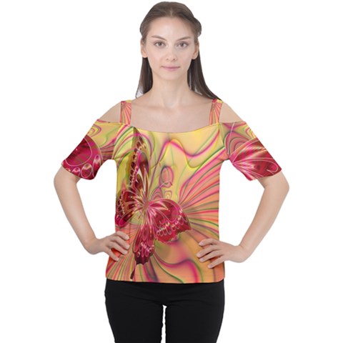 Arrangement Butterfly Aesthetics Cutout Shoulder Tee by Celenk