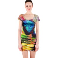 Blue Morphofalter Butterfly Insect Short Sleeve Bodycon Dress by Celenk