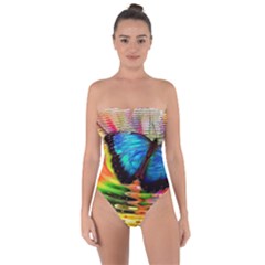 Blue Morphofalter Butterfly Insect Tie Back One Piece Swimsuit