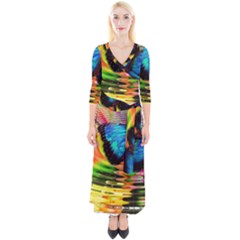 Blue Morphofalter Butterfly Insect Quarter Sleeve Wrap Maxi Dress