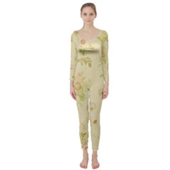 Floral Wallpaper Flowers Vintage Long Sleeve Catsuit by Celenk