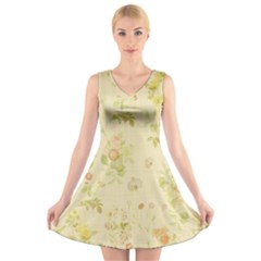 Floral Wallpaper Flowers Vintage V-neck Sleeveless Skater Dress