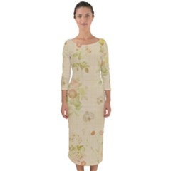 Floral Wallpaper Flowers Vintage Quarter Sleeve Midi Bodycon Dress by Celenk