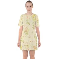 Floral Wallpaper Flowers Vintage Sixties Short Sleeve Mini Dress by Celenk