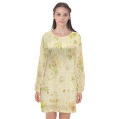 Floral Wallpaper Flowers Vintage Long Sleeve Chiffon Shift Dress 