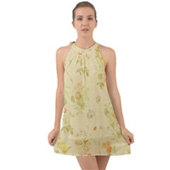 Floral Wallpaper Flowers Vintage Halter Tie Back Chiffon Dress