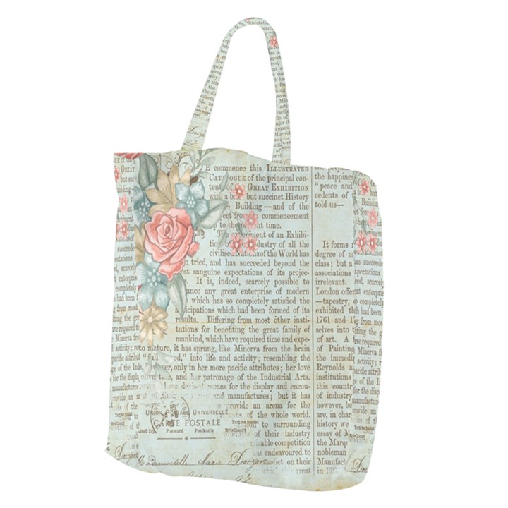 Vintage Floral Background Paper Giant Grocery Zipper Tote