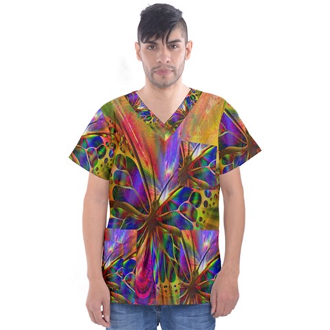 Arrangement Butterfly Aesthetics Men s V-neck Scrub Top by Celenk