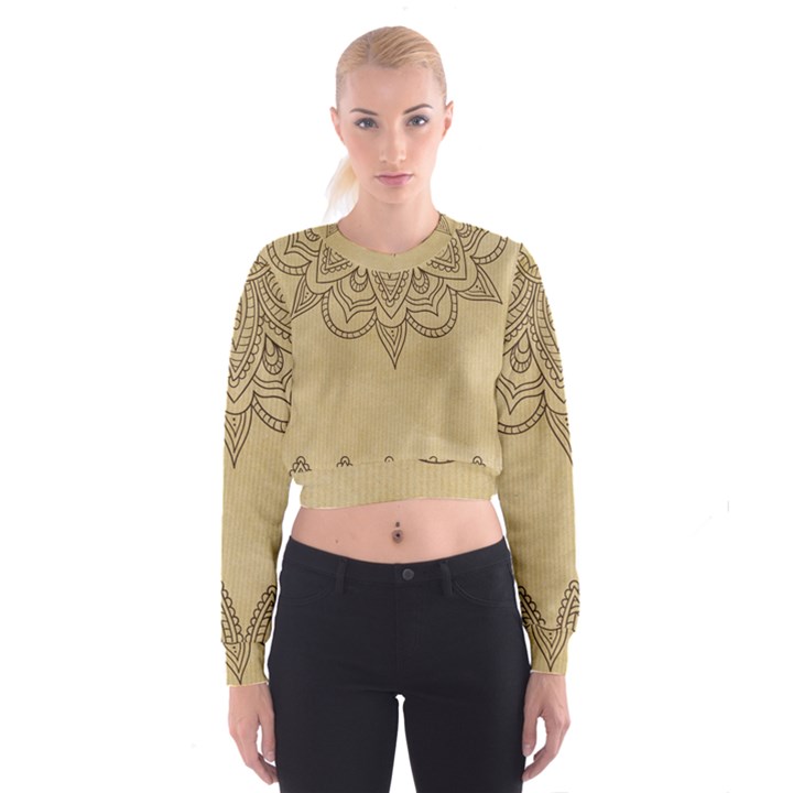 Vintage Background Paper Mandala Cropped Sweatshirt