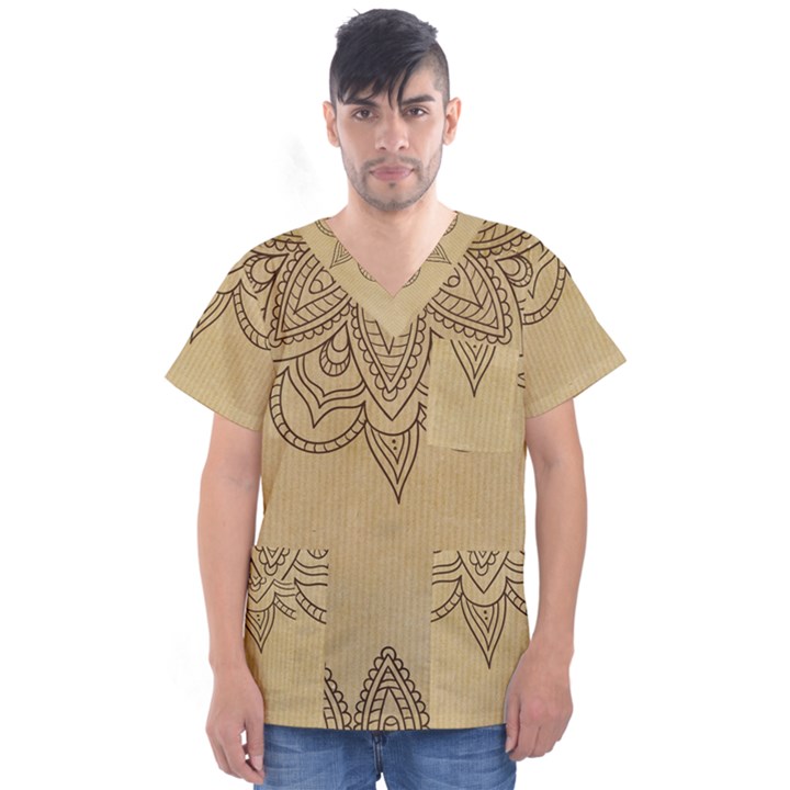 Vintage Background Paper Mandala Men s V-Neck Scrub Top