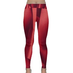 Red Fabric Textile Macro Detail Classic Yoga Leggings by Celenk