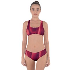 Red Fabric Textile Macro Detail Criss Cross Bikini Set by Celenk