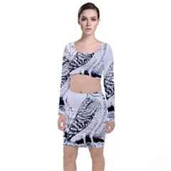 Animal Bird Forest Nature Owl Long Sleeve Crop Top & Bodycon Skirt Set