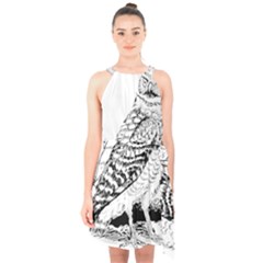 Animal Bird Forest Nature Owl Halter Collar Waist Tie Chiffon Dress by Celenk