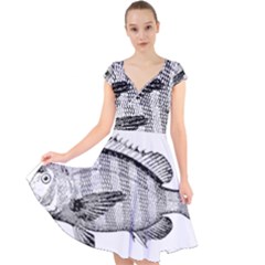 Animal Fish Ocean Sea Cap Sleeve Front Wrap Midi Dress