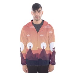 Design Art Hill Hut Landscape Hooded Wind Breaker (men) by Celenk