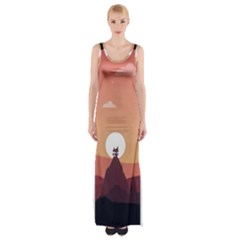 Design Art Hill Hut Landscape Maxi Thigh Split Dress by Celenk