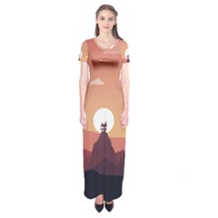 Design Art Hill Hut Landscape Short Sleeve Maxi Dress by Celenk