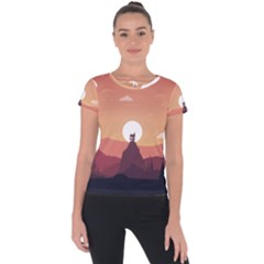 Design Art Hill Hut Landscape Short Sleeve Sports Top 