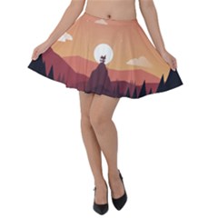 Design Art Hill Hut Landscape Velvet Skater Skirt