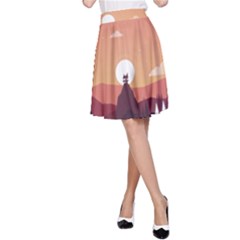 Design Art Hill Hut Landscape A-Line Skirt